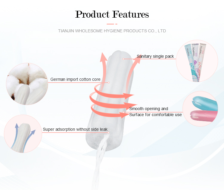 Cleaning Function Organic Cotton Tampons for Women's Menstrual Care Necessities