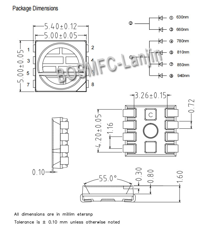 5050 IR LED Chip SMD Multi Color Combined 630nm 660nm 830nm 850nm 940nm For Medical Beauty Device Therapy