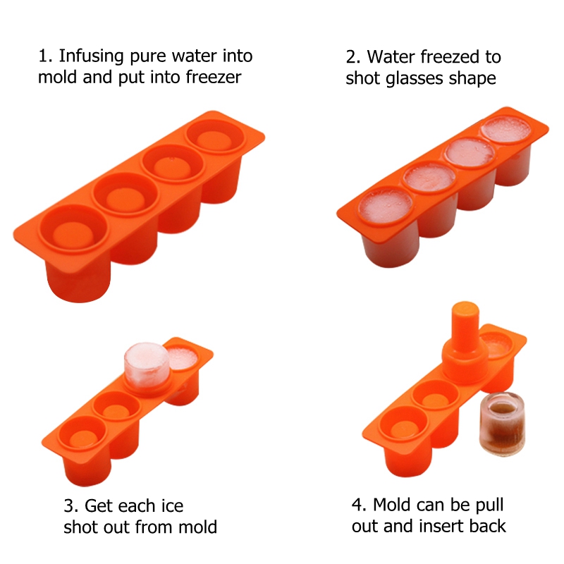 4 Cubes Soft High Quality Silicone Ice Shot Glass Mold Colorful Fancy Ice Shot Cup Ice And Snack Maker