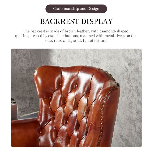 Nidea #8827 Vintage Genuine Leather Antique Light Luxury Single-Person Comfortable High-Back Leisure Executive Chair