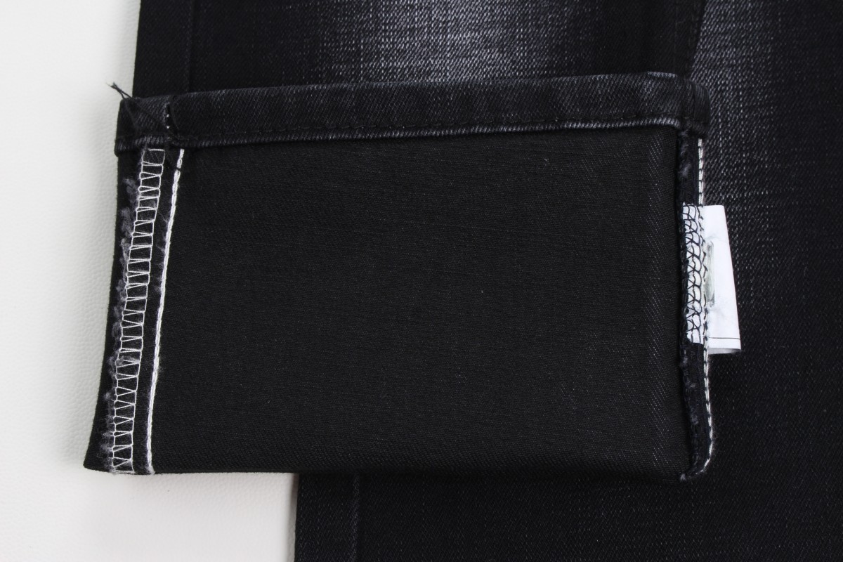11.9 Oz Black And Black Backside Crosshatch Slub Denim Jeans Fabric