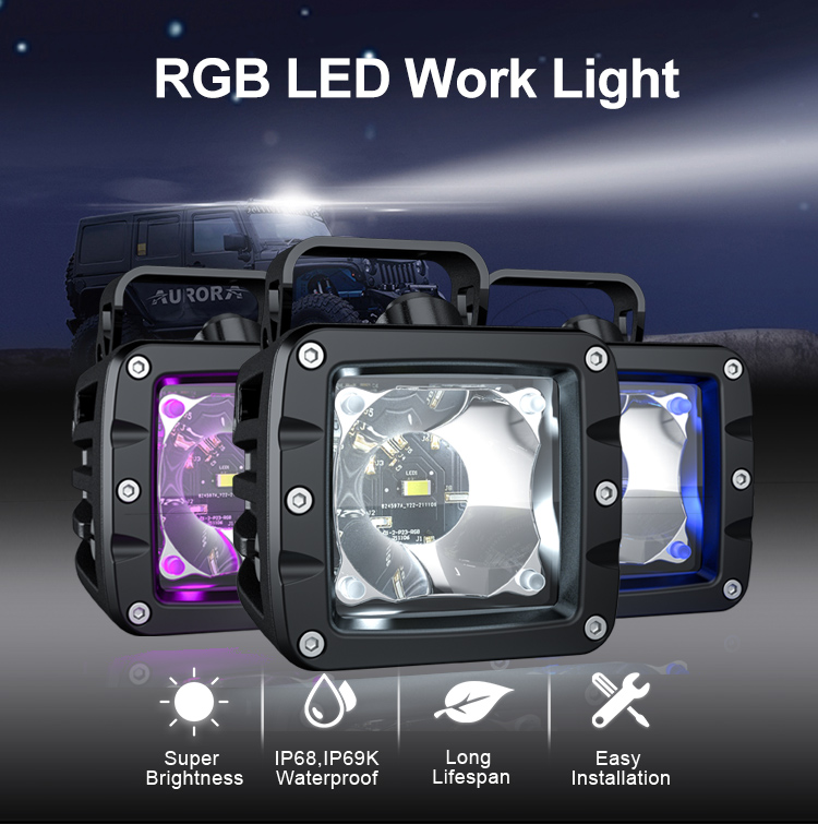30W RGB Led Pod Work Light Vehicle LED Work Lights 5000K-5700K