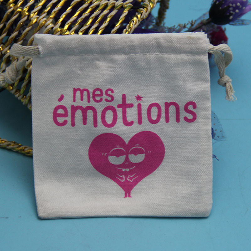 Small Plain Cotton Drawstring Bags , Rope Handle White Cotton Drawstring Pouch