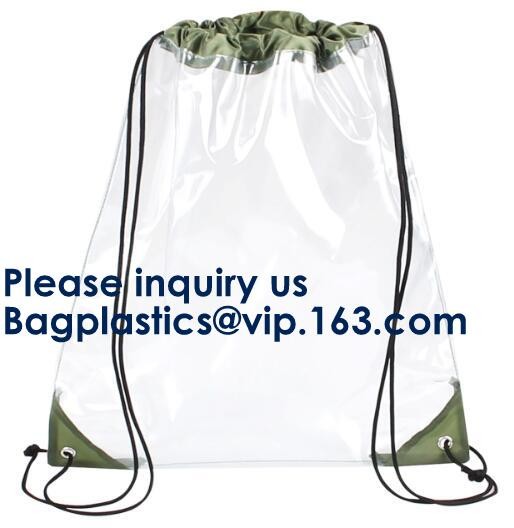 Transparent PVC Drawstring Bag With Colorful Rope,Clear PVC drawstring bag with gold string,Pvc Strips Printing Gift Pac