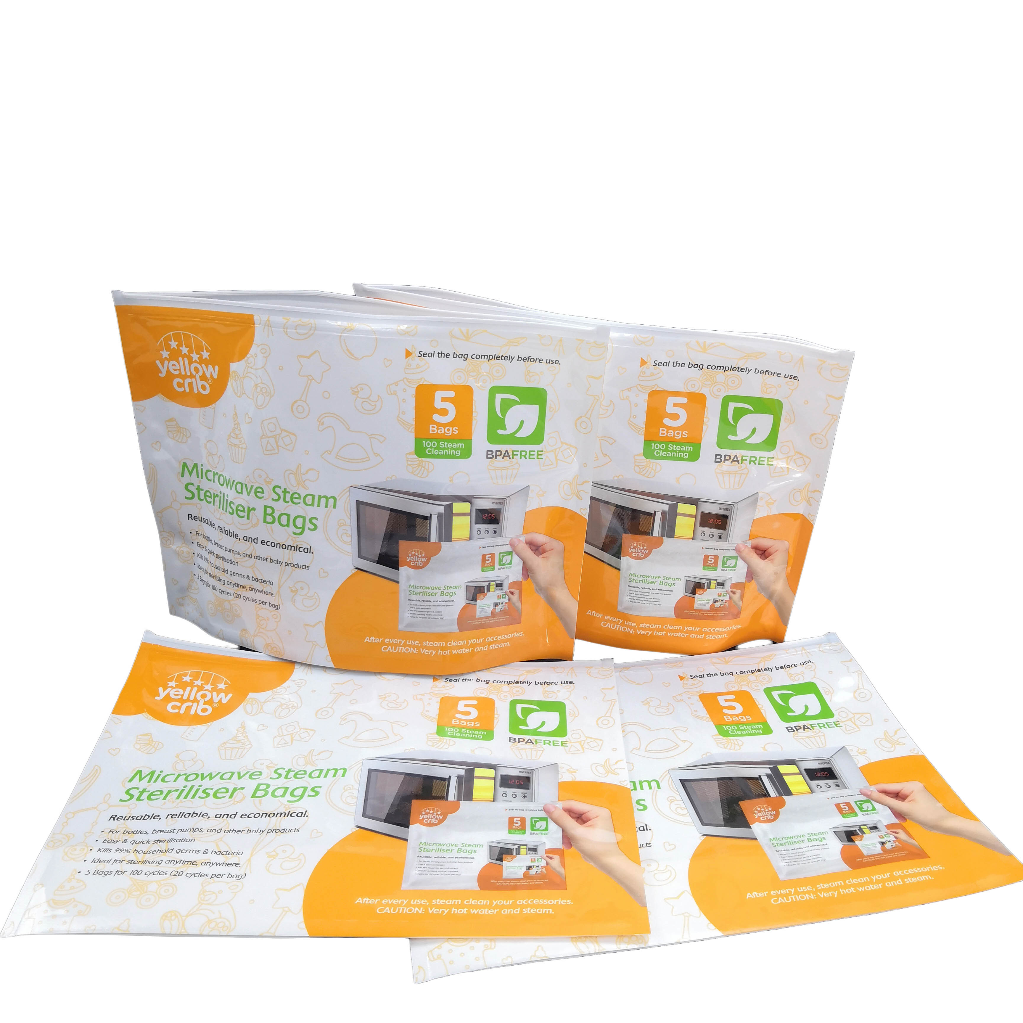 BPA Free Baby Care Steam Clean Reusable Microwave Sterilizer Bags With Top