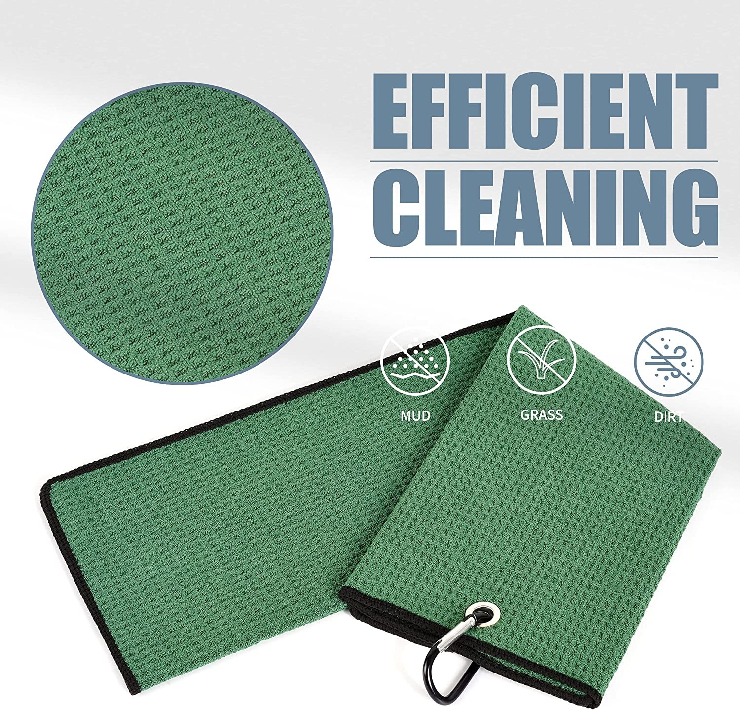 Custom Logo Printed Waffle Golf Towel Tri Folding Towel Microfiber Golf Cleaning Towel For Golf Bag With Carabiner Clip