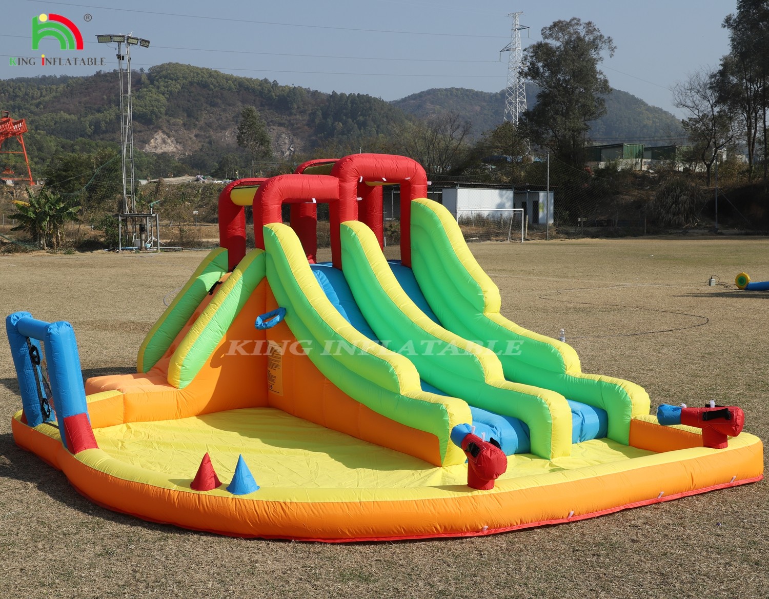 Inflatable Bouncer Combo Bounce House Double Lane Inflatable Water Slide With Water Pool Trampoline Shooting Net Basket Climbing