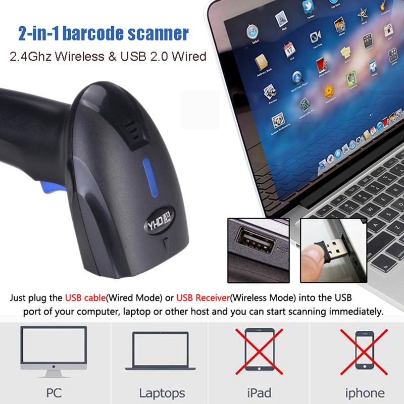 Handheld 1D Wireless CCD Barcode Scanner For Retail Supermaerket YHD-1100CW
