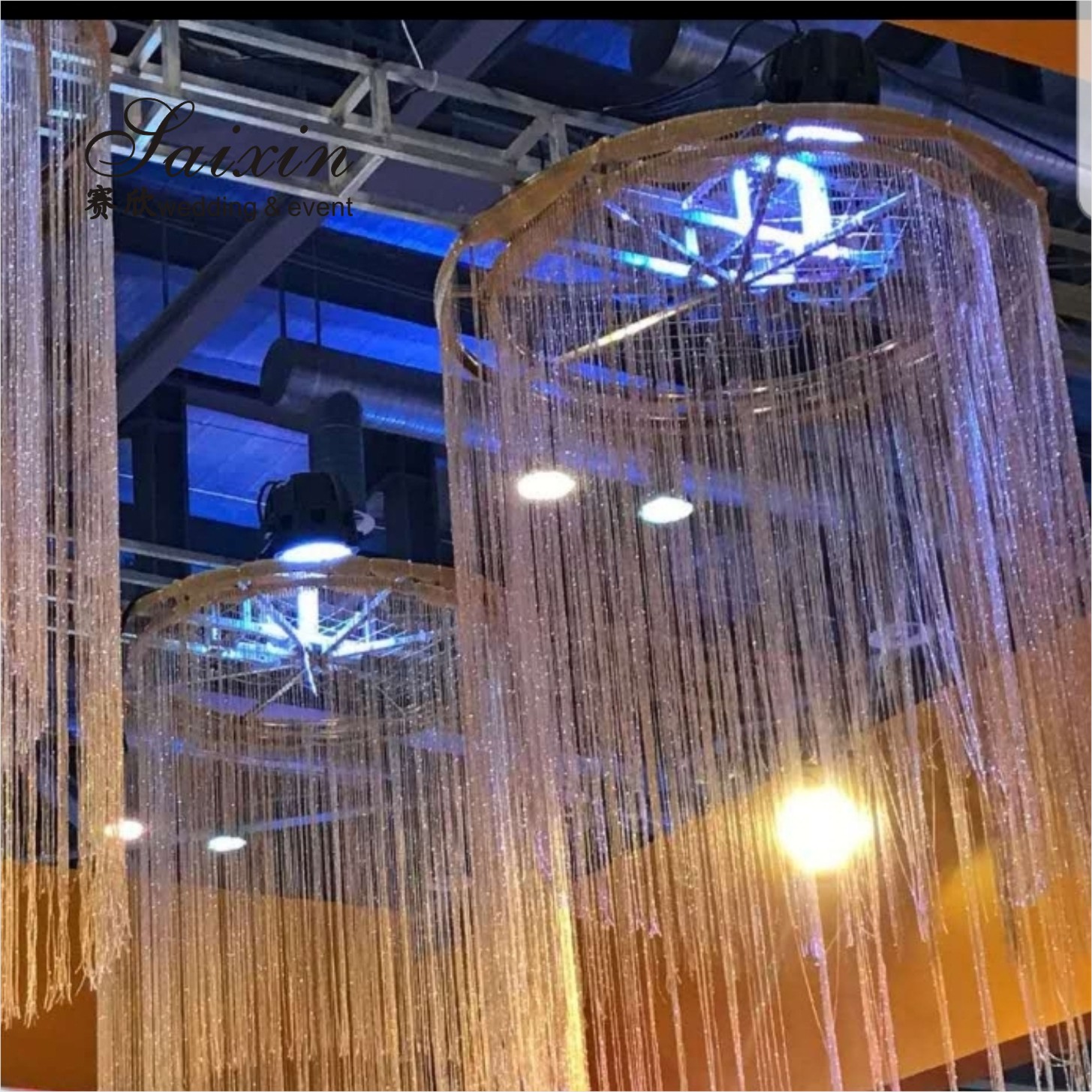 Elegant Wedding Ceiling Decoration Champagne colors Fabric String Curtain Ceiling Drape