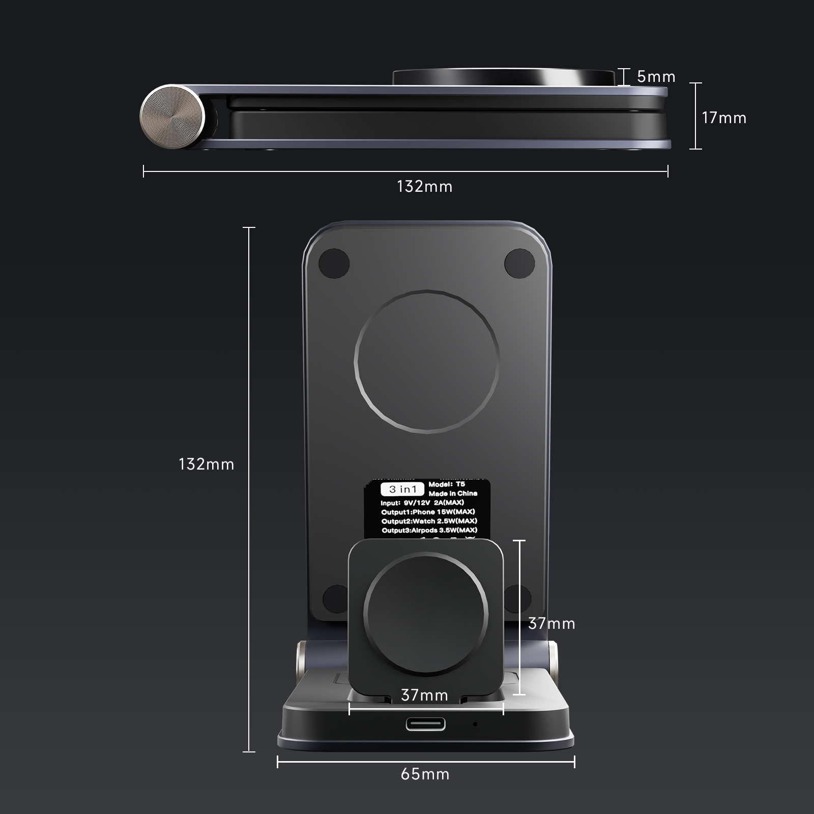 Overvoltage Protection 3 in 1 Qi Fast Wireless Charging Stand for iPhone 15 Pro Max