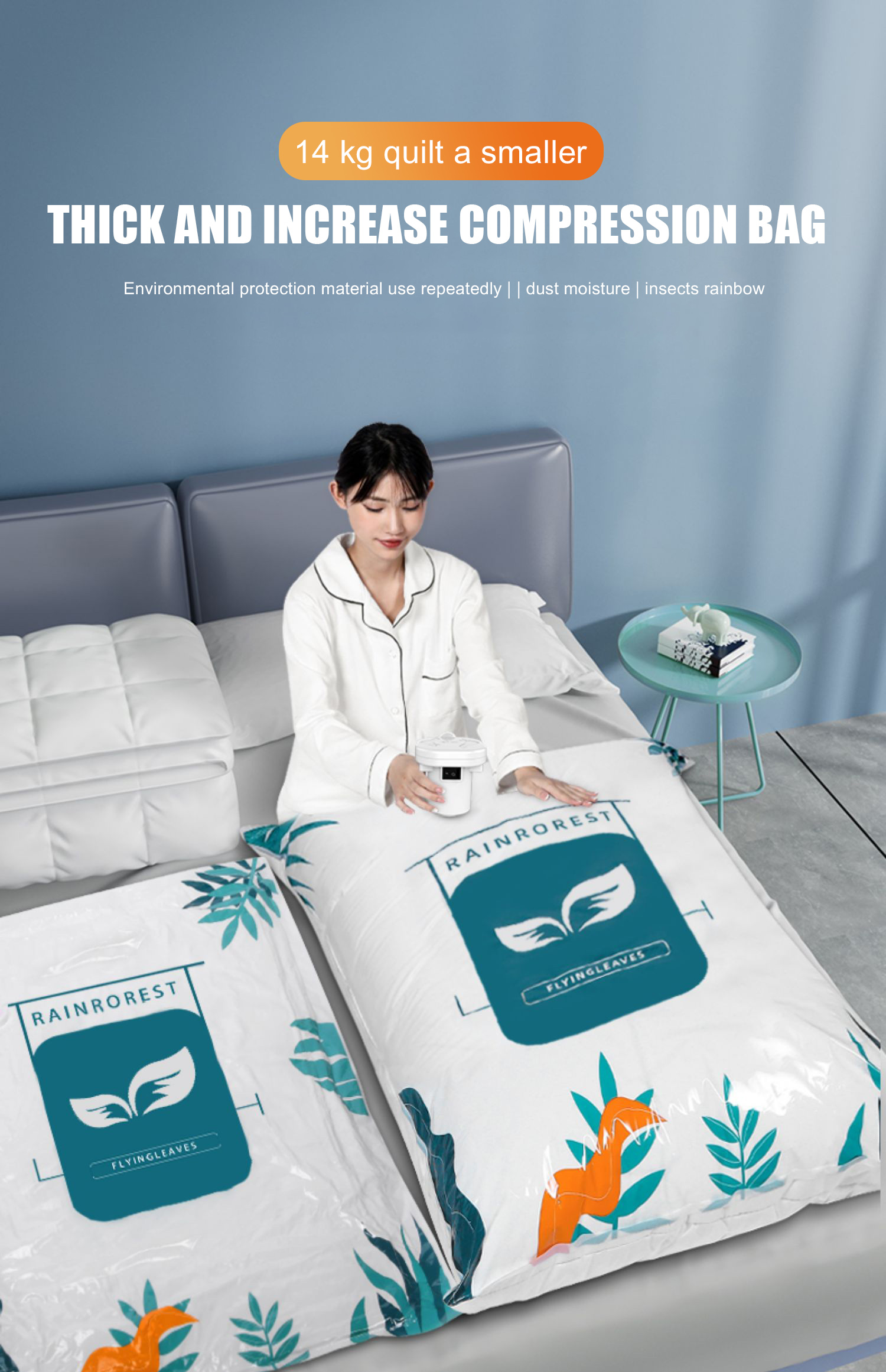 Space Saving Vaccum Seal Bags for All-Season Quilts Custom Printed Logo and Save 75% Space