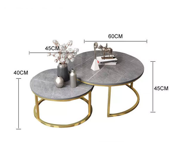 Double Round Luxury Center Tables Gold Stainless Steel Leg Marble Top