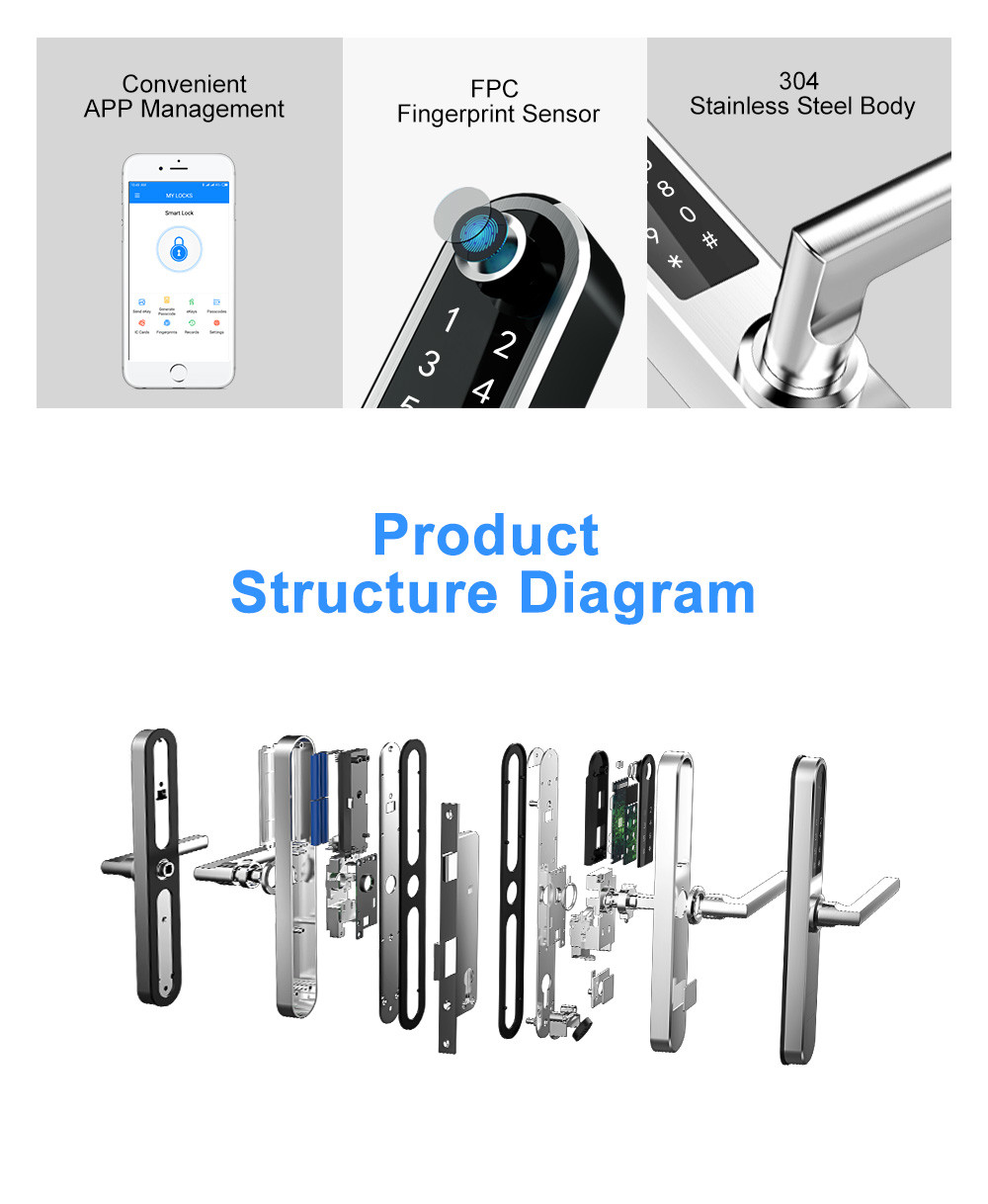 Super Slim Apartment Door Locks Fingerprint Electronic Door Locks Stainless Steel RFID Card Type