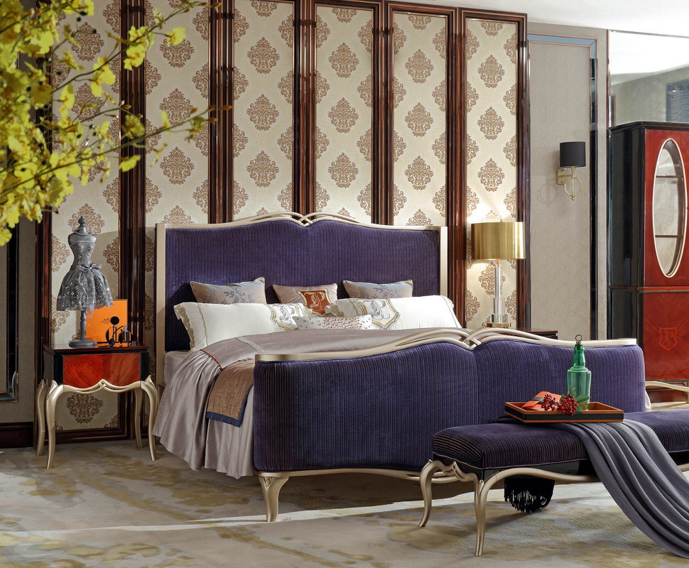 Luxury house of Villa Bedroom furniture Dresser with Mirror stand in Beech wood carving