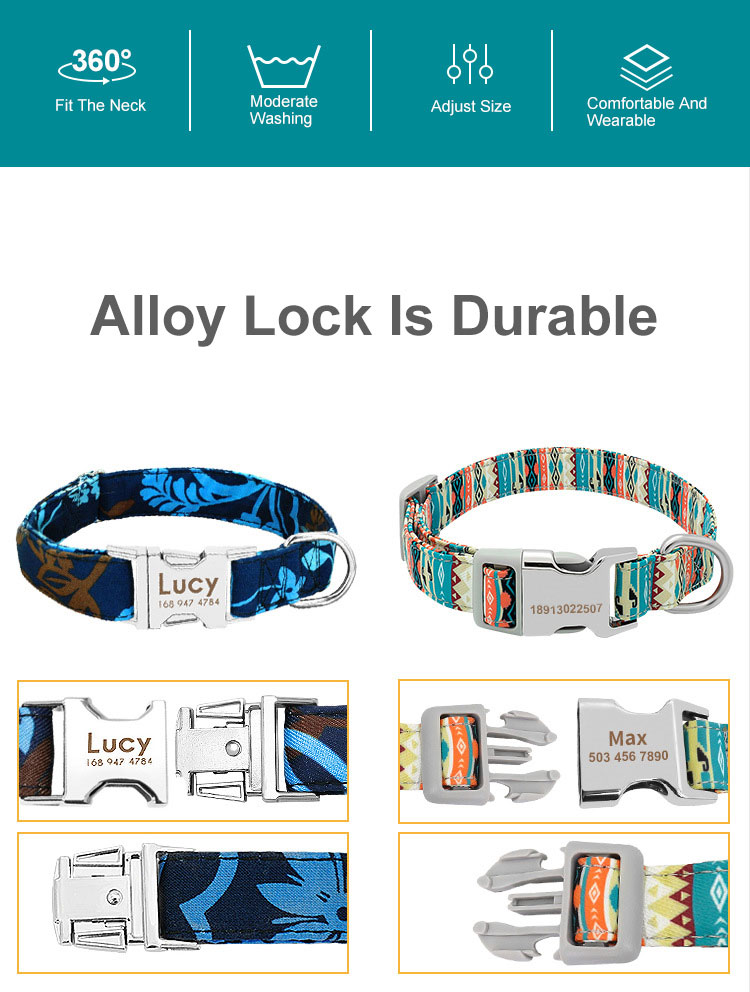 Beautiful Pattern Adjustable Nylon Collar Customized Color Pet Dog Accessories