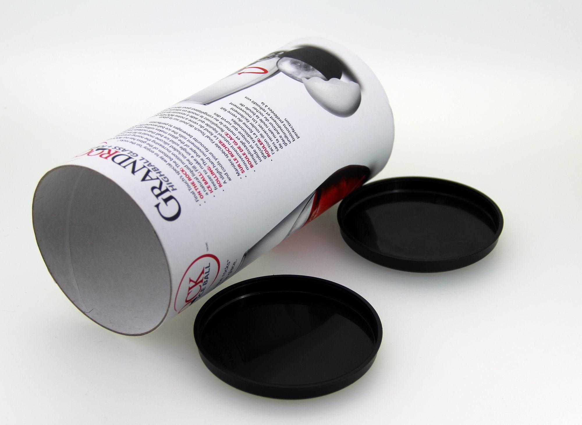 Food Grade Round Paper Cans Packaging With Black Plastic Lids For Wine Cup Bowl