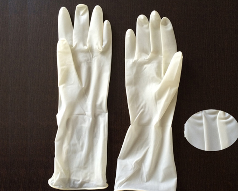 Natural White Sterile Latex Surgical Gloves Left / Right Hand With Rolled Rim