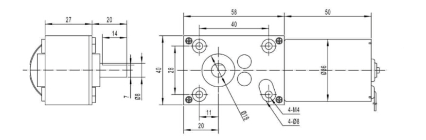 40 * 58mm Torque 1.0Nm 50 Rpm Inrunner Brushless DC Motor