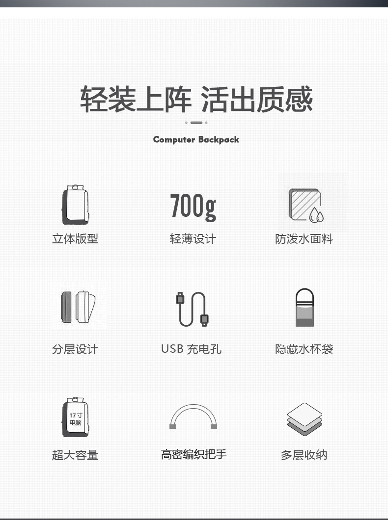 NEW BUSINESS BACKPACK DAILY COMMUTER BACKPACK MEN'S LARGE CAPACITY SHOCK-ABSORBING WATERPROOF SCHOOLBAG LAPTOP BAG