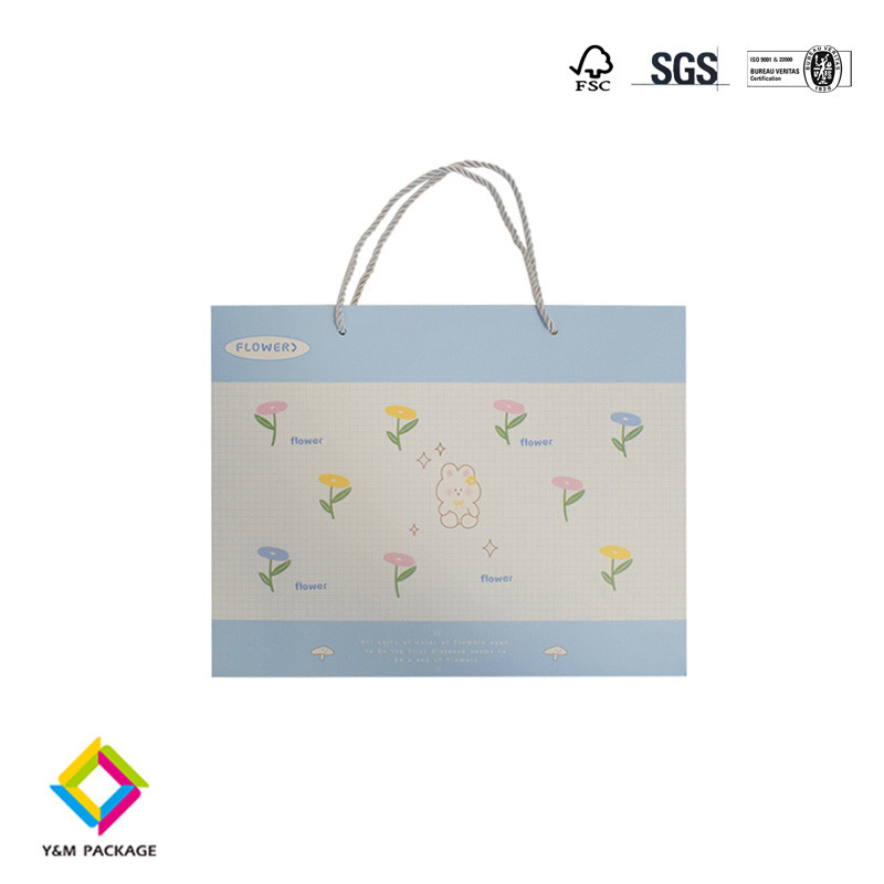 Blue Logo Hot Foiled Stamping Luxury Matt Cardboard Paper Bag With Cotton Rope Handles