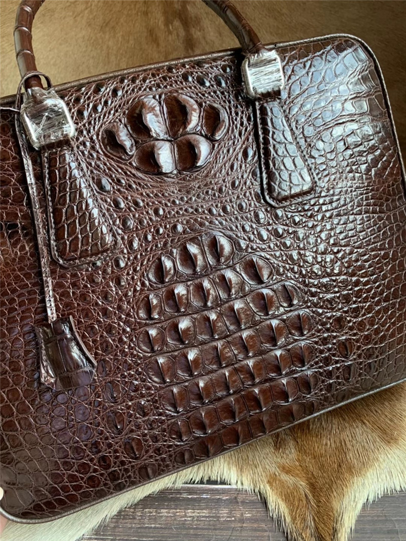 Alligator Leather Key Lock Closure Businessmen Laptop Briefcase Genuine Crocodile Skin Male Large Working Travel Handbag