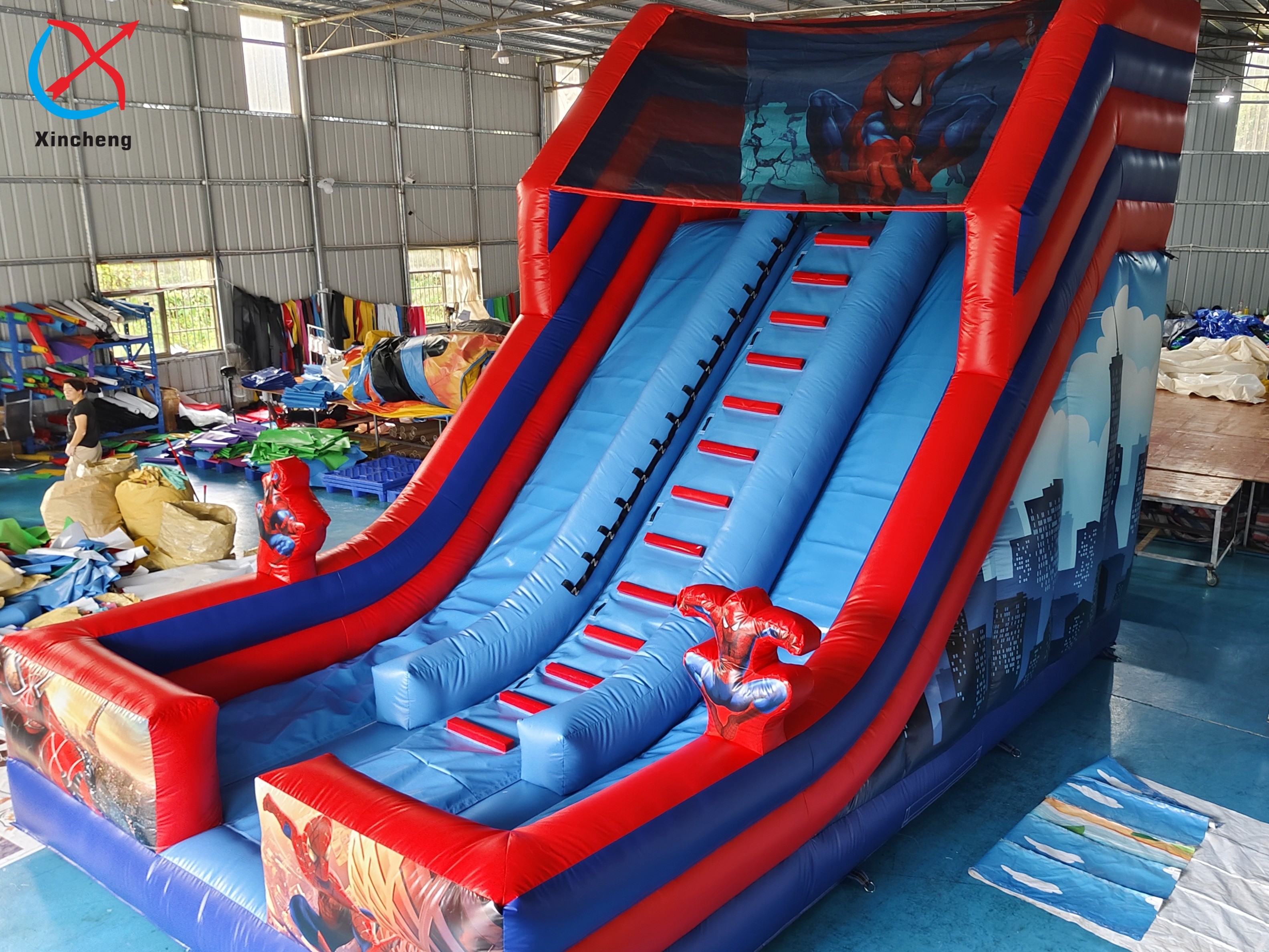 Manufacturer PVC Inflatable Slide Spiderman Hero Inflatable Double Dry Slides