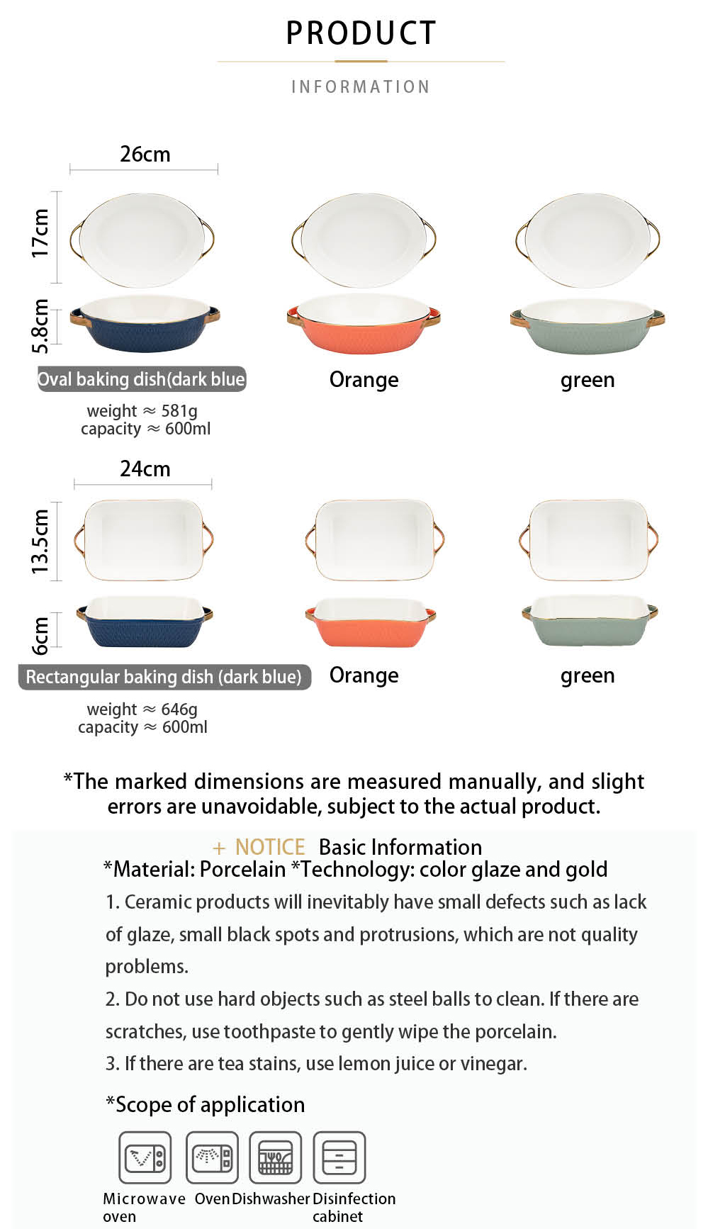 Non Stick Kitchen Ceramic Baking Pans With Gold Rim Nordic Style