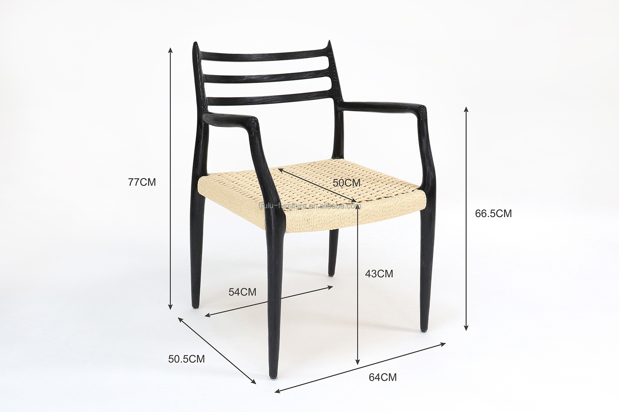 Japanese Style Wood Arm Chair Woven Paper Cord Dining Chair in Nordic Japanese Industrial Style for Home Furniture