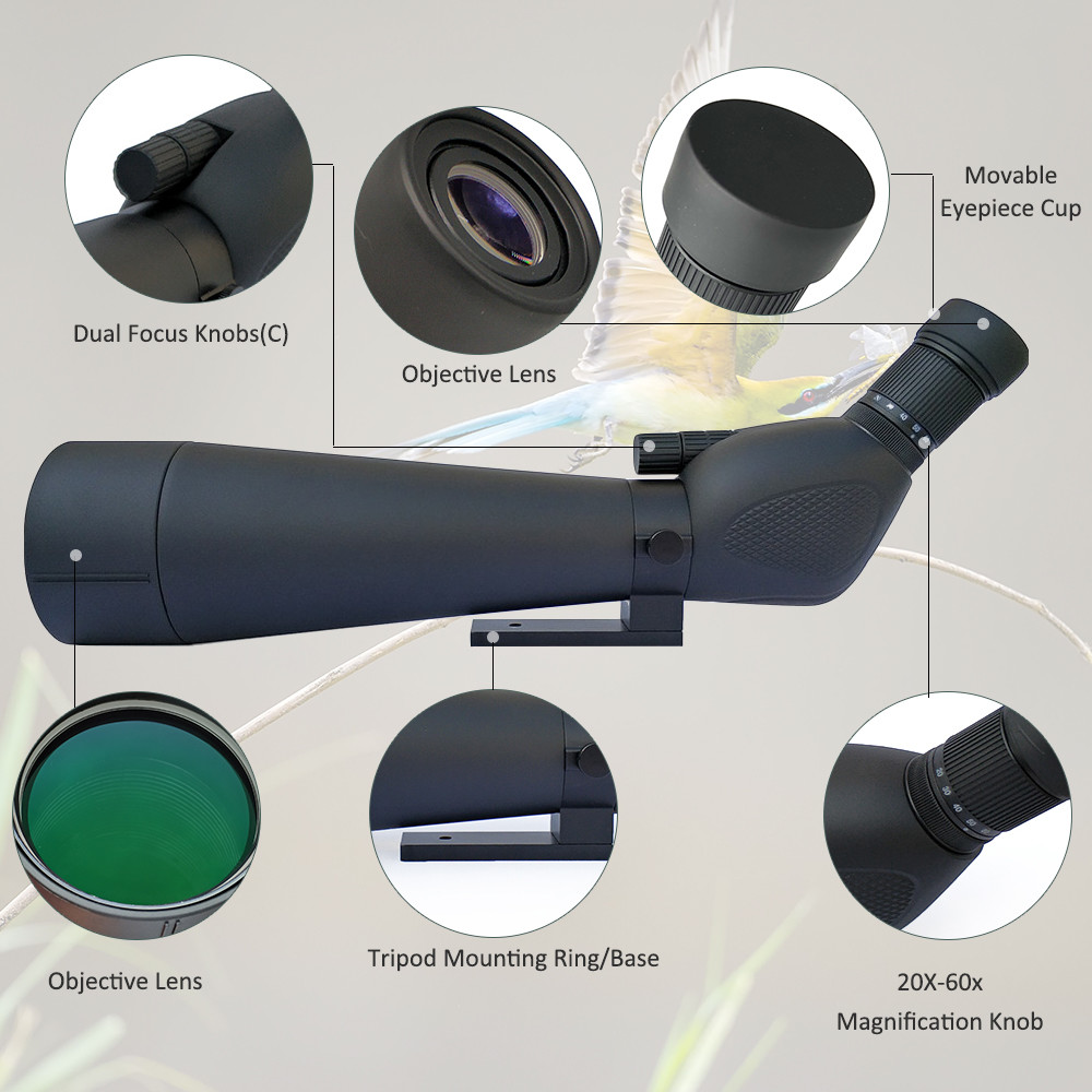 25-75X80 High Definition Birding Spotting Scope 20-60x80 With Tripod And Carrying Bag