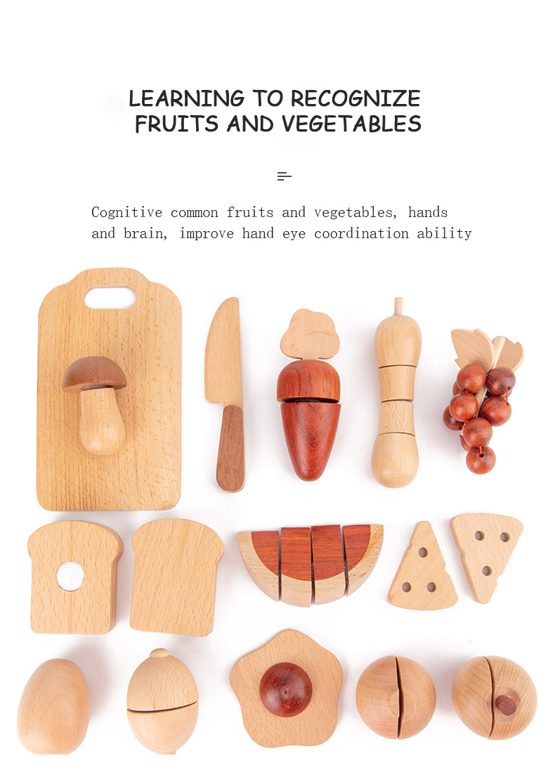 Natural 5.5cm Wooden Fruits And Vegetables Role Play Food Set