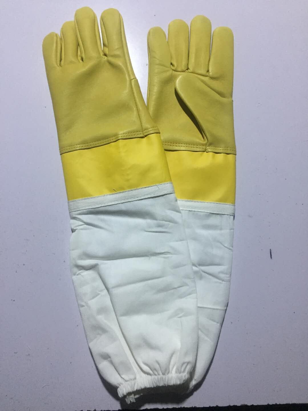 #13 Yellow Goat Skin And Smoothy Leather Wrist Protector And White Cloth Sleeve Bee Glove