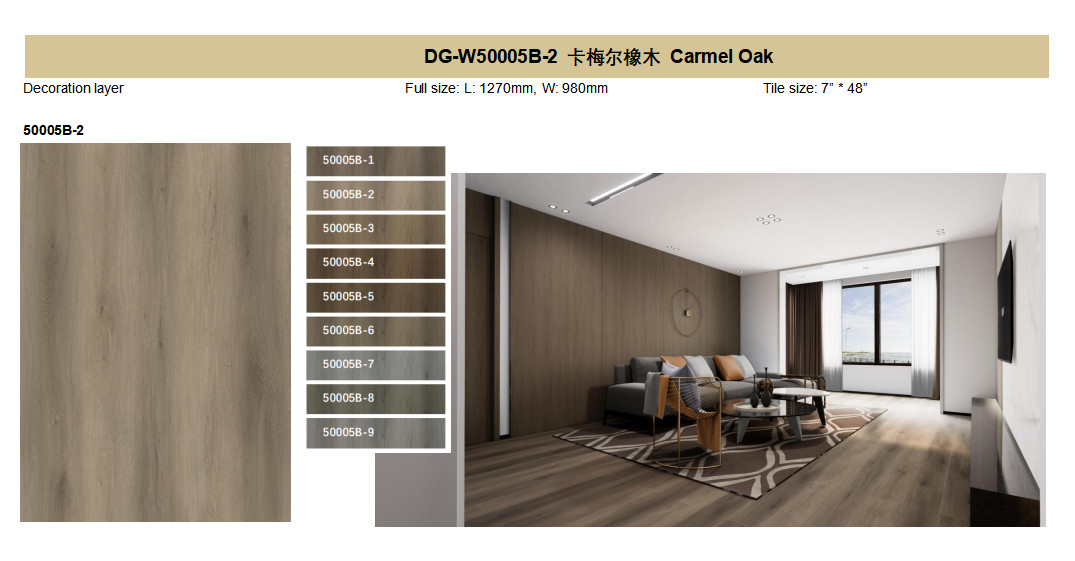 5mm Stone Plastic Composite Flooring 0.3mm Nature Friendly Inflammable Harmless Carmel Oak GKBM DG-W50005B