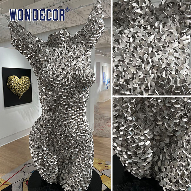 Indoor collection of metal art decoration abstract bare female bust stainless steel sculpture