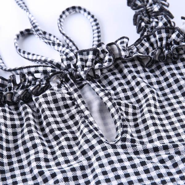 Sleeveless Ruffles Women Crop Top Vintage Plaid Style