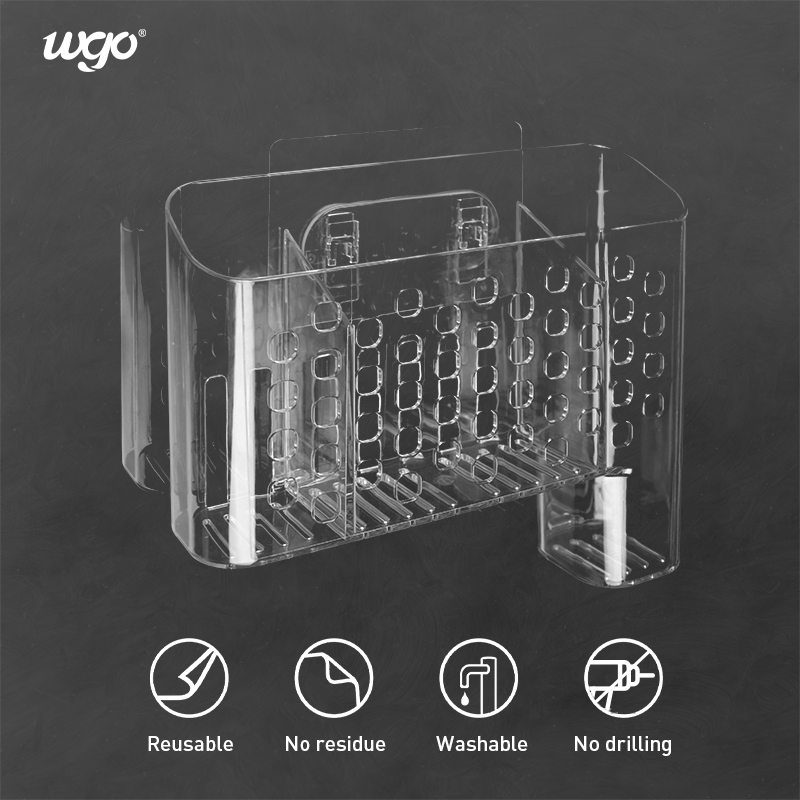 Clear Kitchen Storage Bath Organizer Basket Wall Mount For Shower Bar