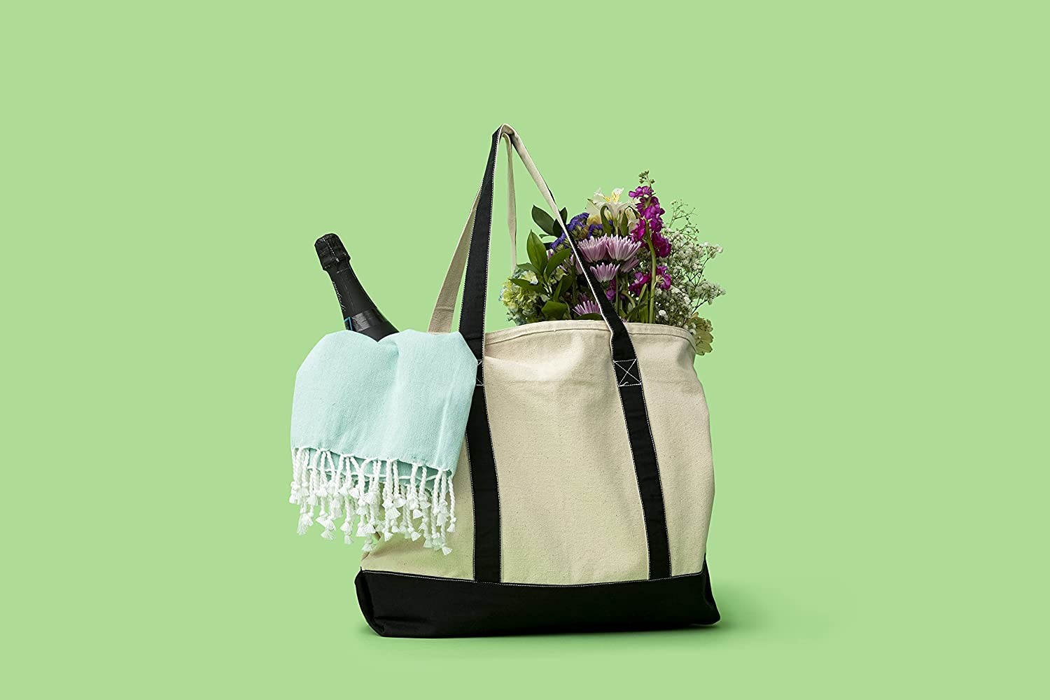 Extra Large Canvas Zippered Tote Bag Zip Top 100% Organic Cotton 22 Inches