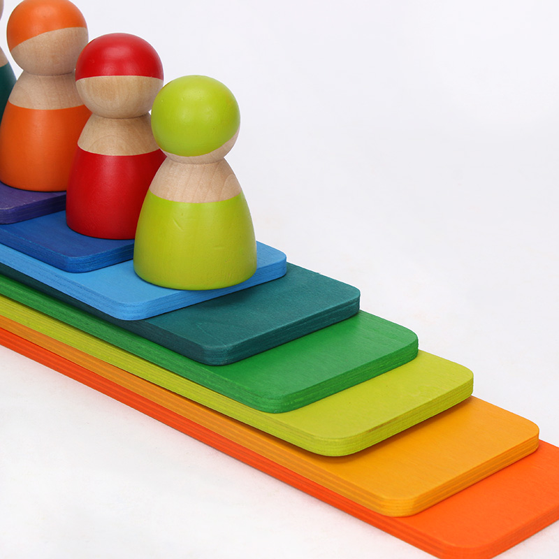 Brown 18cm Rainbow Wooden Building Blocks Toy Creative Educational
