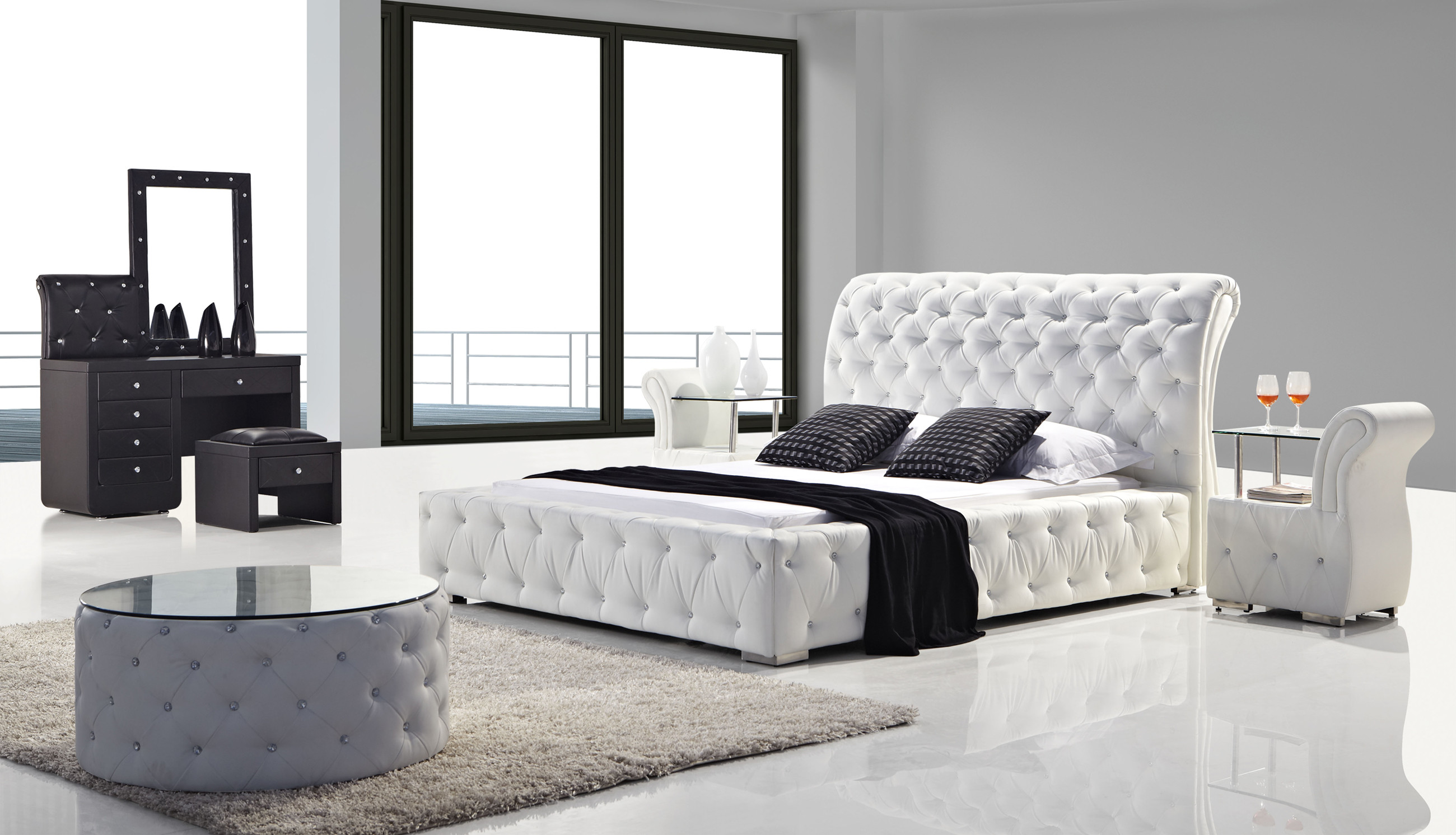 King Size Italian Double Bed With Diamomds Black Color Healthy Design