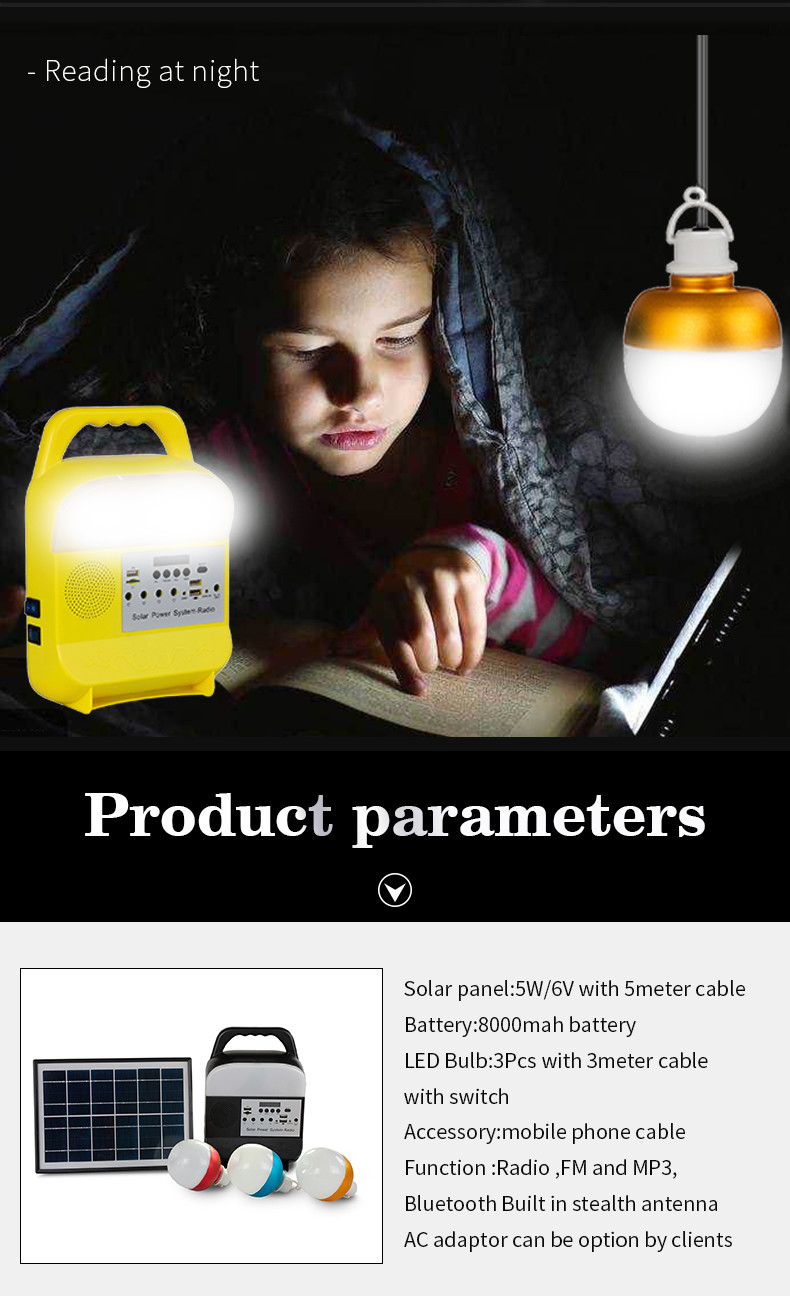 OEM 10000Hrs Indoor Outdoor Activity Solar Lighting And Usb Charging System