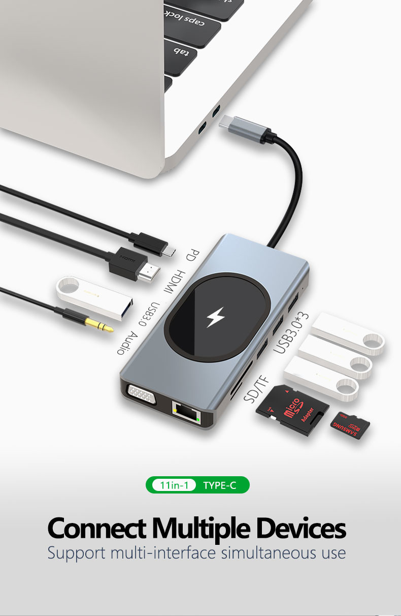 Multi-Port Data Transfer Adapter Hub 11 in one Up To 5Gbps Transfer Speed Supports Many Ports