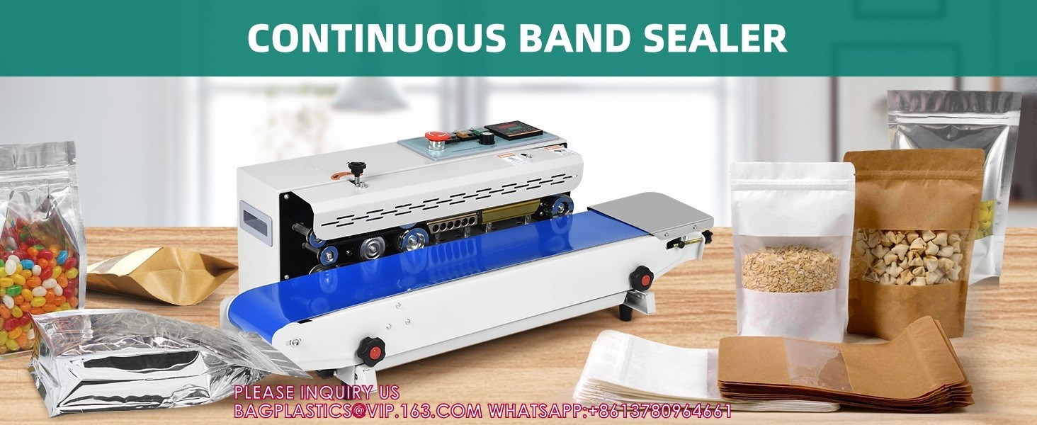 Horizontal Continuous Band Sealer, Automatic Bag Heat Sealer W/Printing Wheels, Commercial Bag Sealing Machine