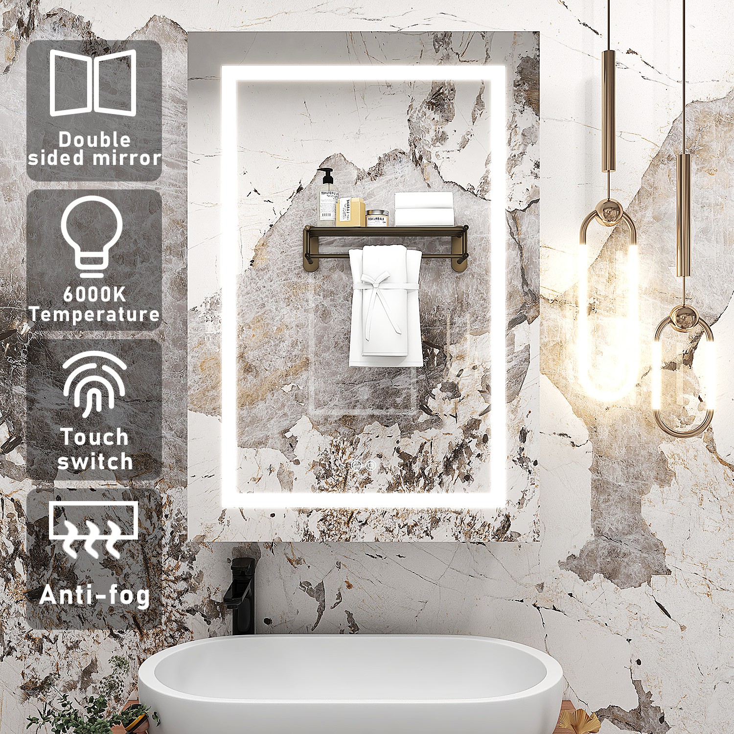 Rectangle LED Light Bathroom Wall Mirror Cabinet With Barbershop Design