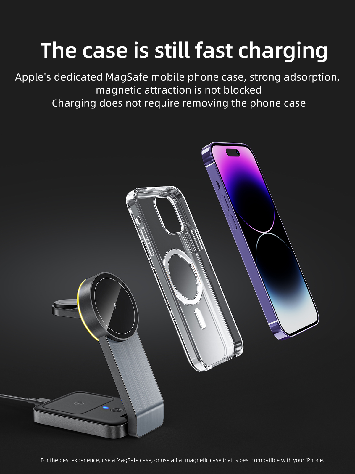 Folding Aluminum Mobile Holder Magnetic 3 in 1 Wireless Charging Qi Fast Charger