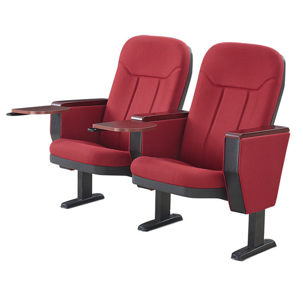 Plastic Back Steel Armrest MDF Tablet Red Collapsible Theater Seating Iron Type