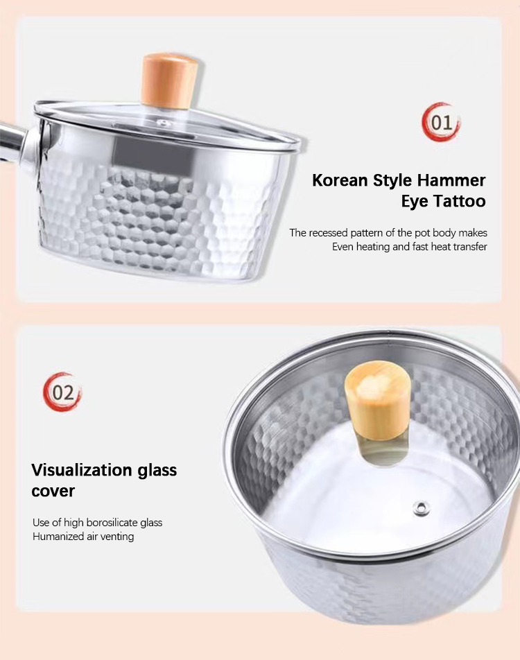 Modern Design Kitchen Sauce Pans 18/8 Stainless Steel With Wooden Handle