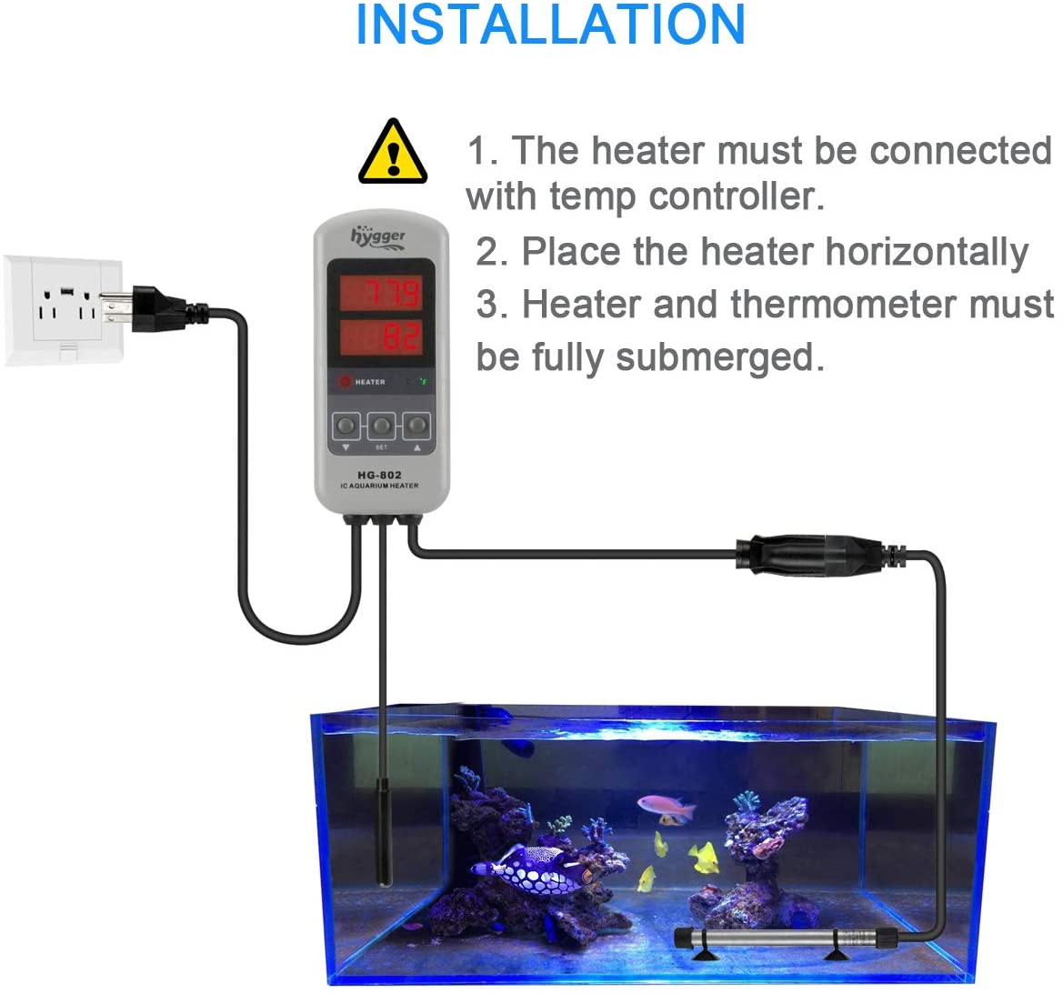 60Hz 100 Watt Compact Aquarium Heater 20 Gallon