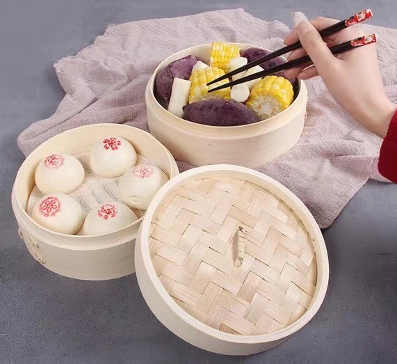 Chinese 10cm Dim Sum Bamboo Steamers Eco Friendly 15cm 18cm 30cm