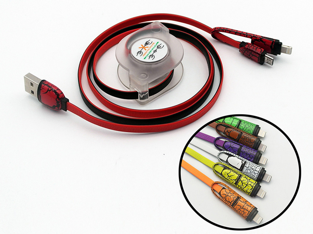 Most popular products TPE retractable fast charger 2 in 1 Micro & 8Pin cable