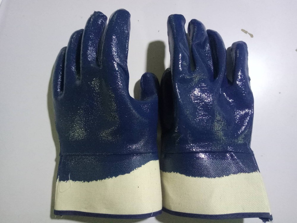 N51001-J/51001-I Heavy Duty Canvas Cuff Nitrile Work Safety Glove for Chemical Industry