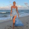 Buy cheap Solid Color Womens Party Maxi Dresses Hollow Sling Lace High Slit from wholesalers
